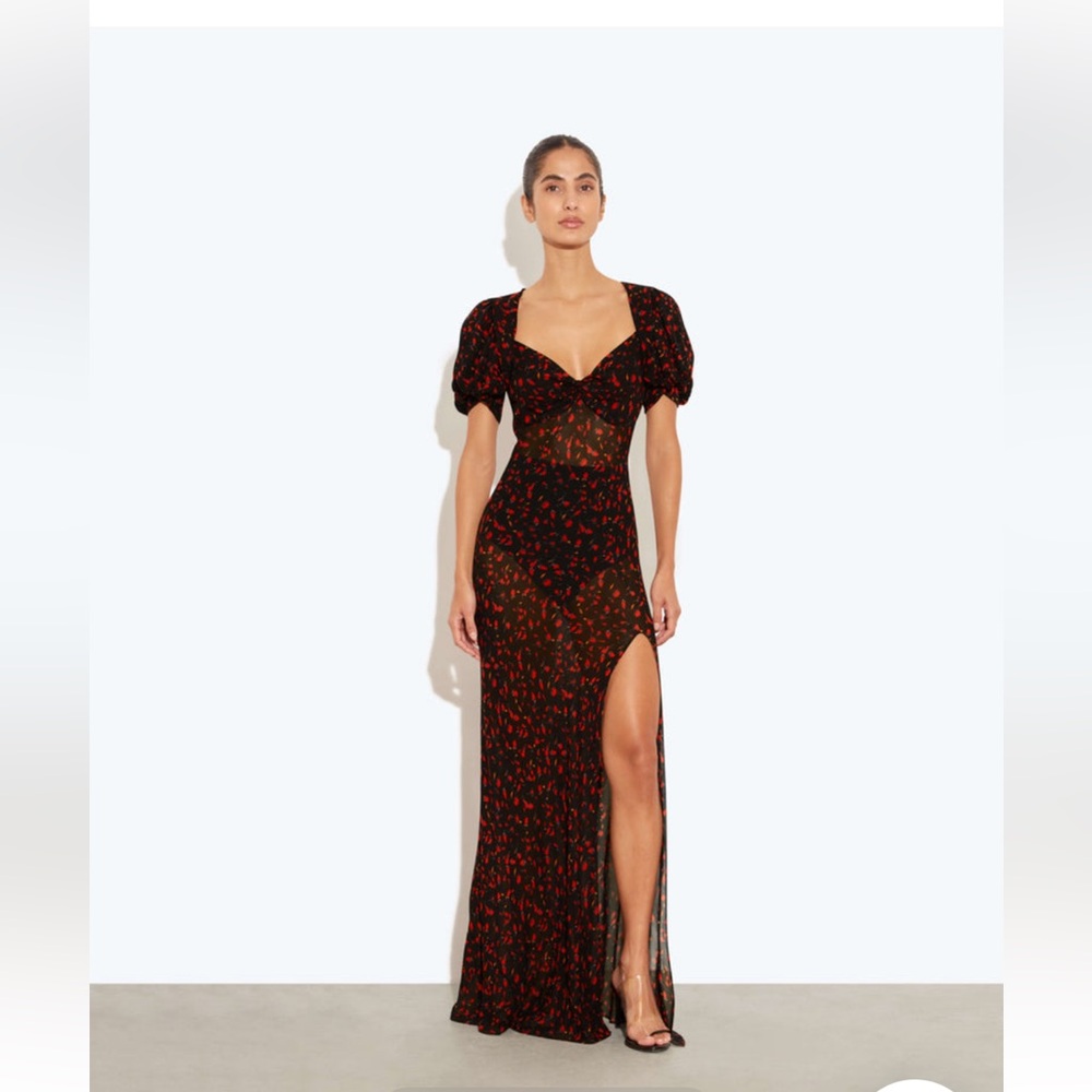 Rat & Boa Magnolia Floral Gown with Sweetheart Neckline and Puff Sleeves